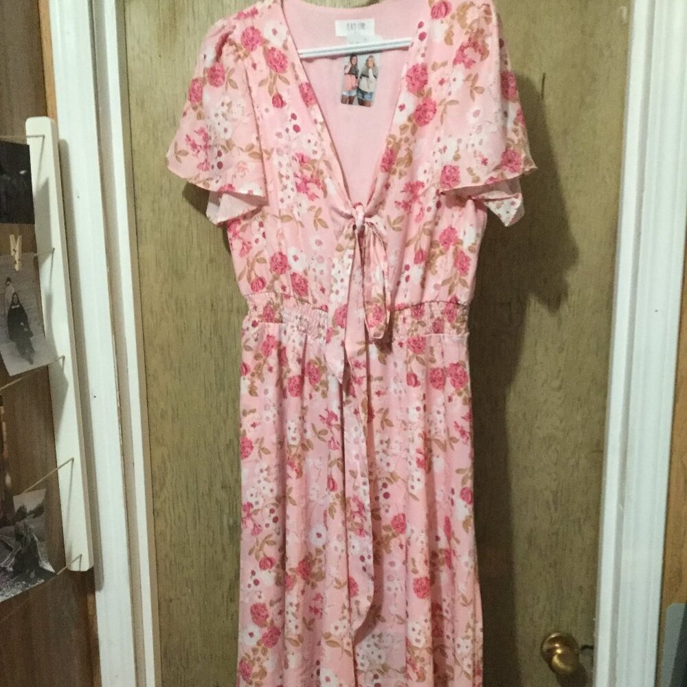 NWT Peach love maxi dress pink floral size large  tie in front great for summer